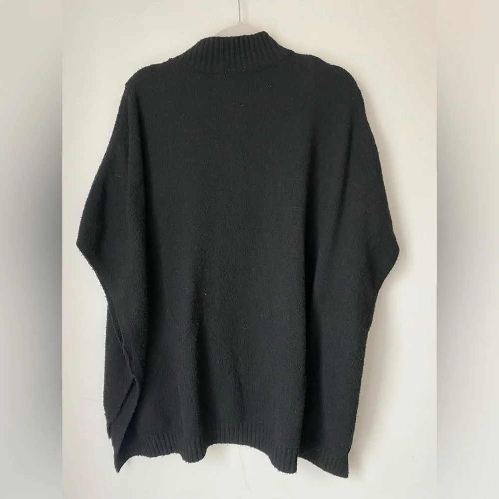 J Crew Sweater Women’s Medium Wool Black Button Neck Poncho